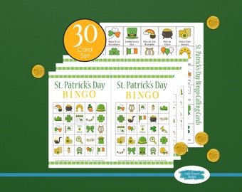 30 Printable St Patrick's Day Bingo Sheets, Bingo Game for Classroom, Party Activity, Kids, Teens, Adults, Seniors. Cute St Patrick's Bingo