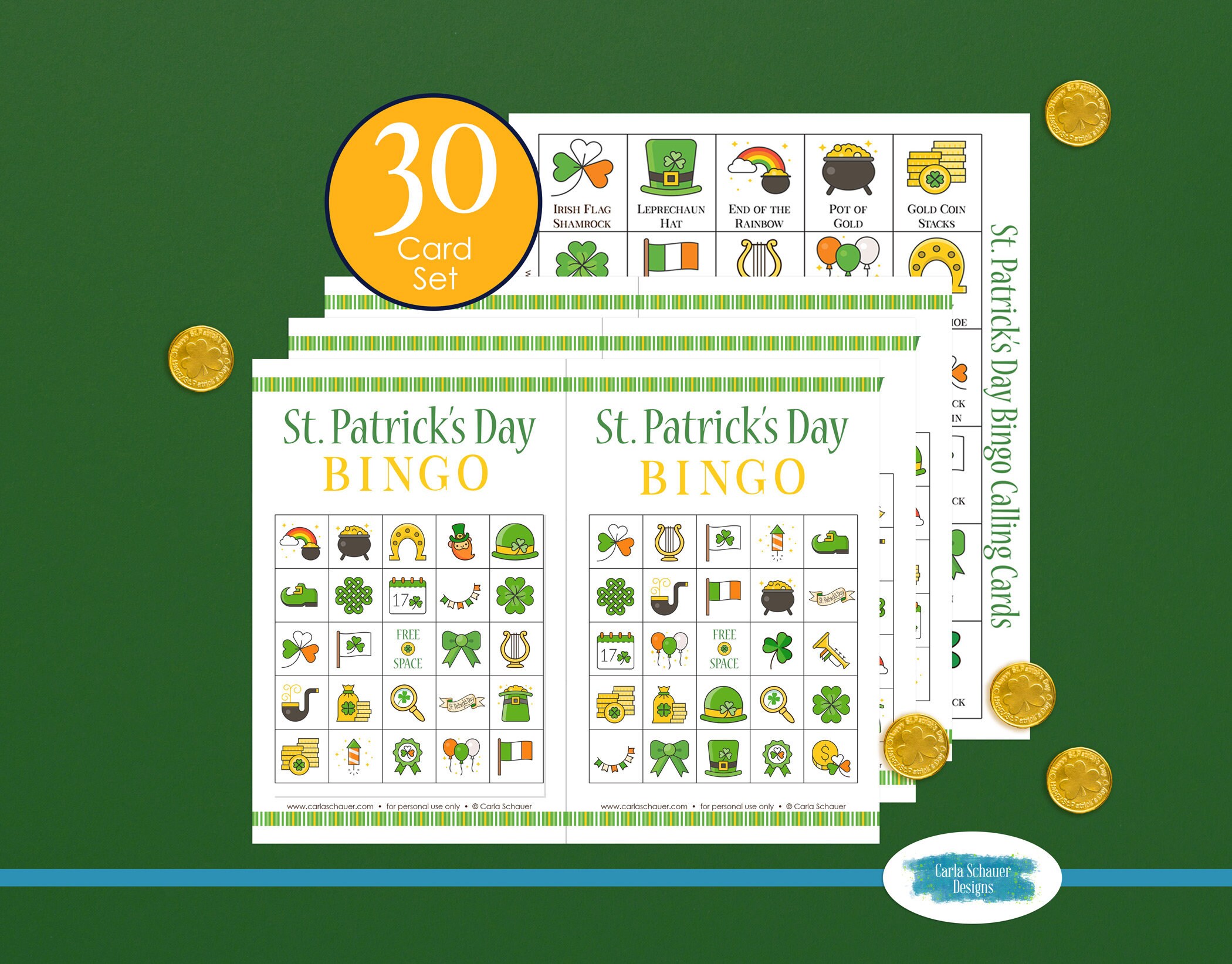 30 Printable St Patrick's Day Bingo Sheets, Bingo Game for Classroom ...