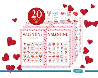 Valentine's Day Bingo Cards, 20 Printable Bingo Boards, Valentine Activity for Kids, Teens, Adults, Party Game, Classroom, Scouts, 5x5