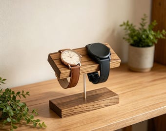 Minimalistischer Uhrenständer, Naturholz-Uhrenständer, Massivholz-Schreibtischregale, Bauernhaus-Handgemachtes Regal, Schlafzimmer-Nachttisch-Aufbewahrungsorganisator