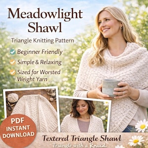 Meadowlight Shawl Knitting Pattern – Textured Triangle, Beginner Friendly (PDF Download)