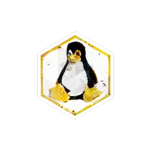 Op Tux geïnspireerde zeshoekige sticker | Linux pinguïn mozaïekkunst | Sysadmin-opensourcedecor