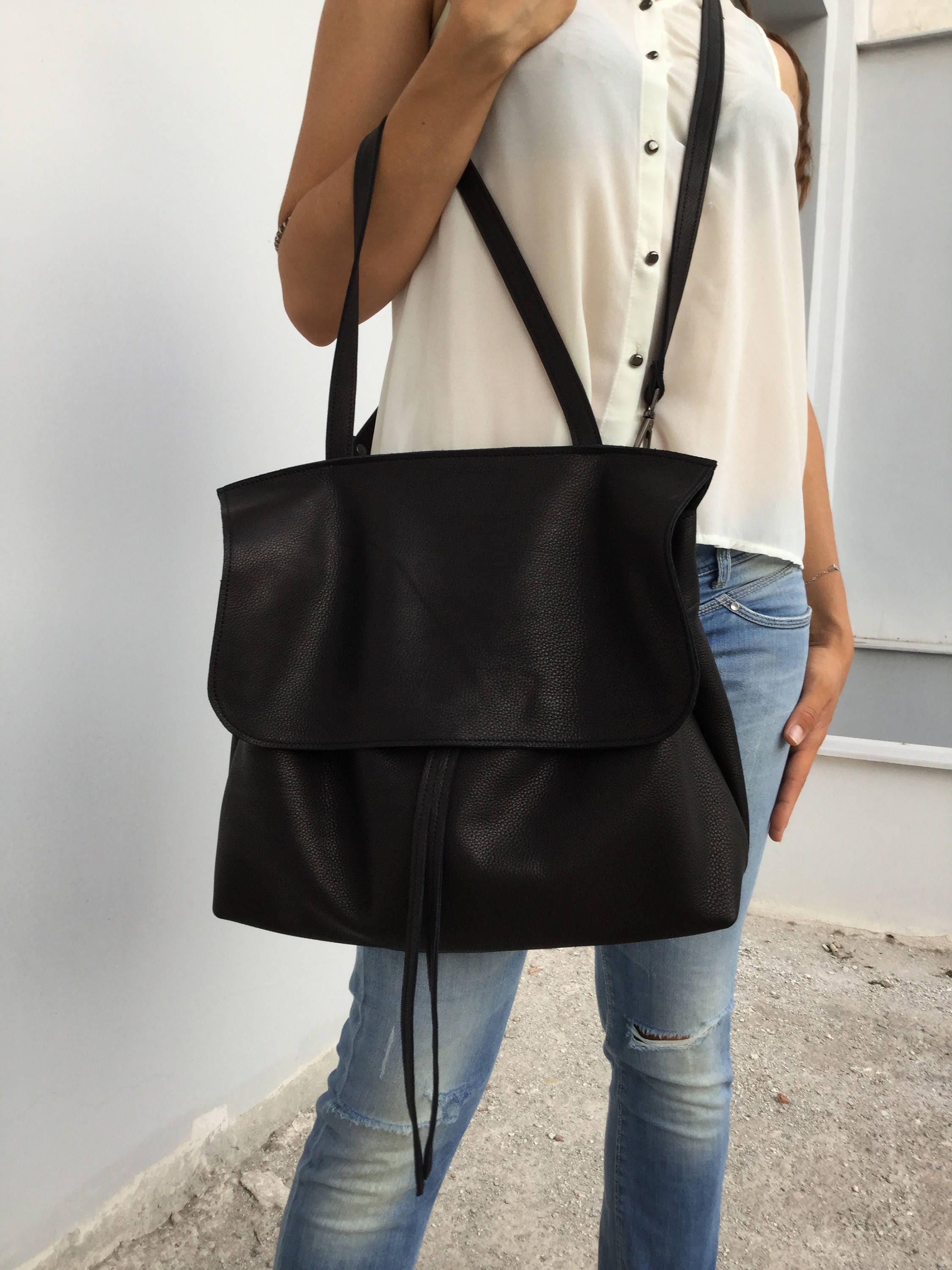 Leather bag/ Black leather bag/ Crossbody flop cover bag/ Leather ...