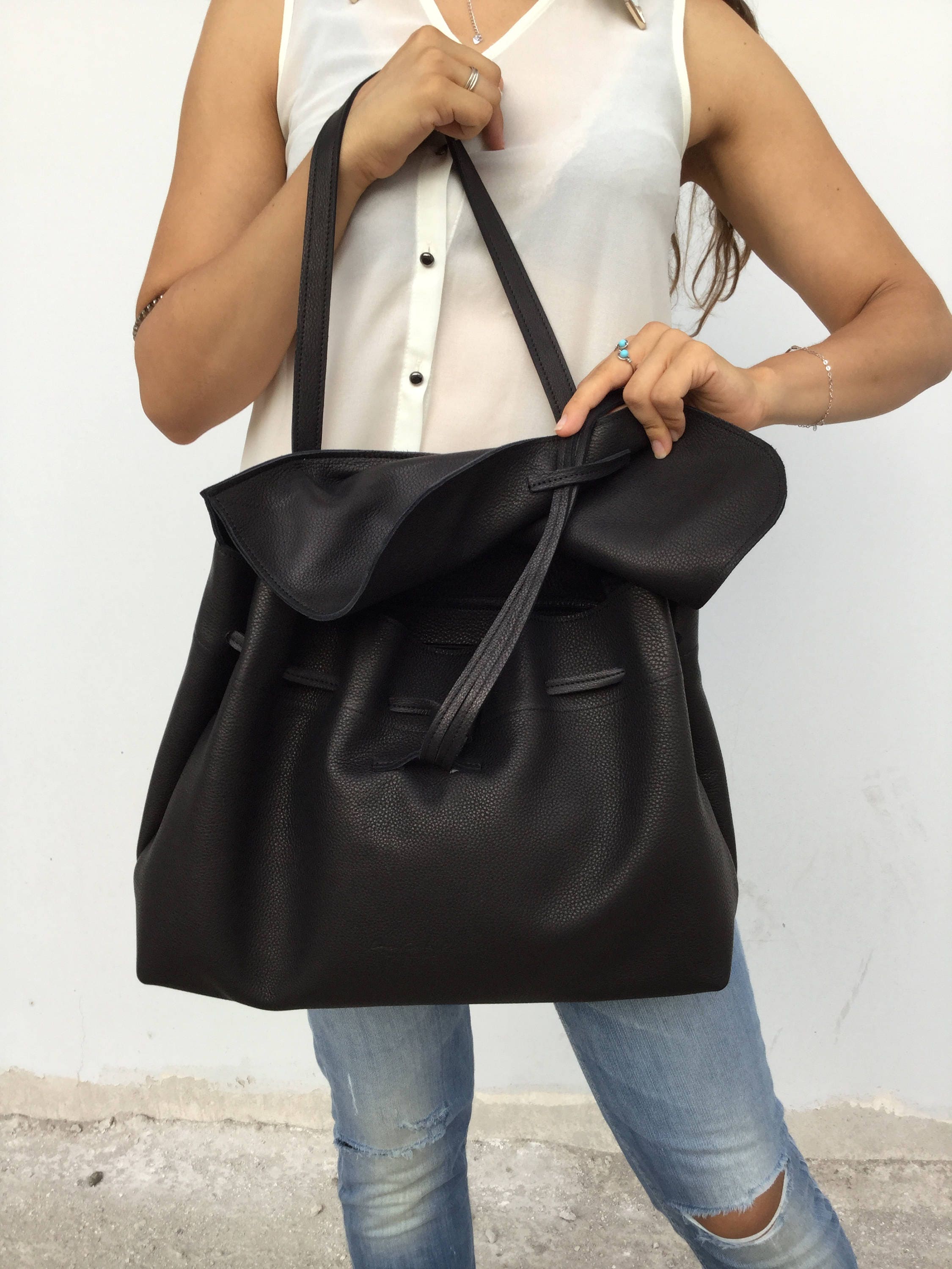 Leather bag/ Black leather bag/ Crossbody flop cover bag/ Leather ...