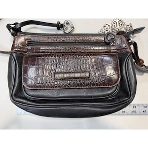 Brighton Croc Embossed Leather Crossbody Bag Brown Black D265940 Heart Charm image 1
