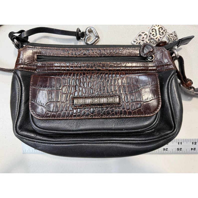 Brighton Croc Embossed Leather Crossbody Bag Brown Black D265940 Heart Charm image 1
