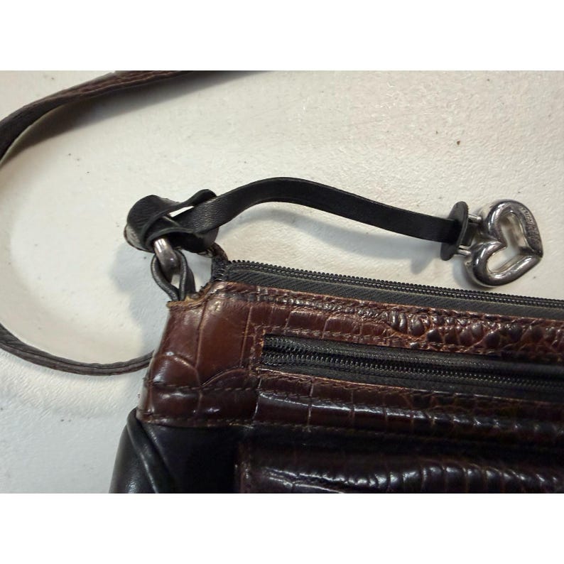 Brighton Croc Embossed Leather Crossbody Bag Brown Black D265940 Heart Charm image 3