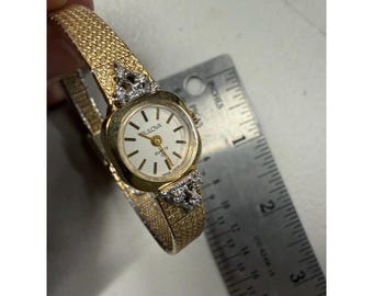 Bulova Vintage Gold Tone CZ Accent Quartz Cocktail Watch Swiss Made 7222