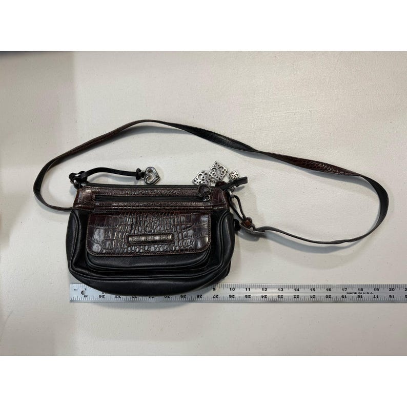 Brighton Croc Embossed Leather Crossbody Bag Brown Black D265940 Heart Charm image 2