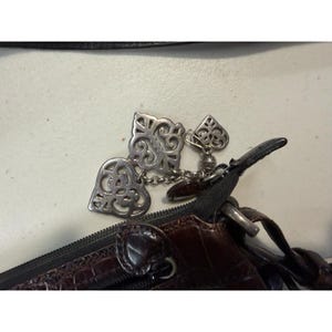 Brighton Croc Embossed Leather Crossbody Bag Brown Black D265940 Heart Charm image 8