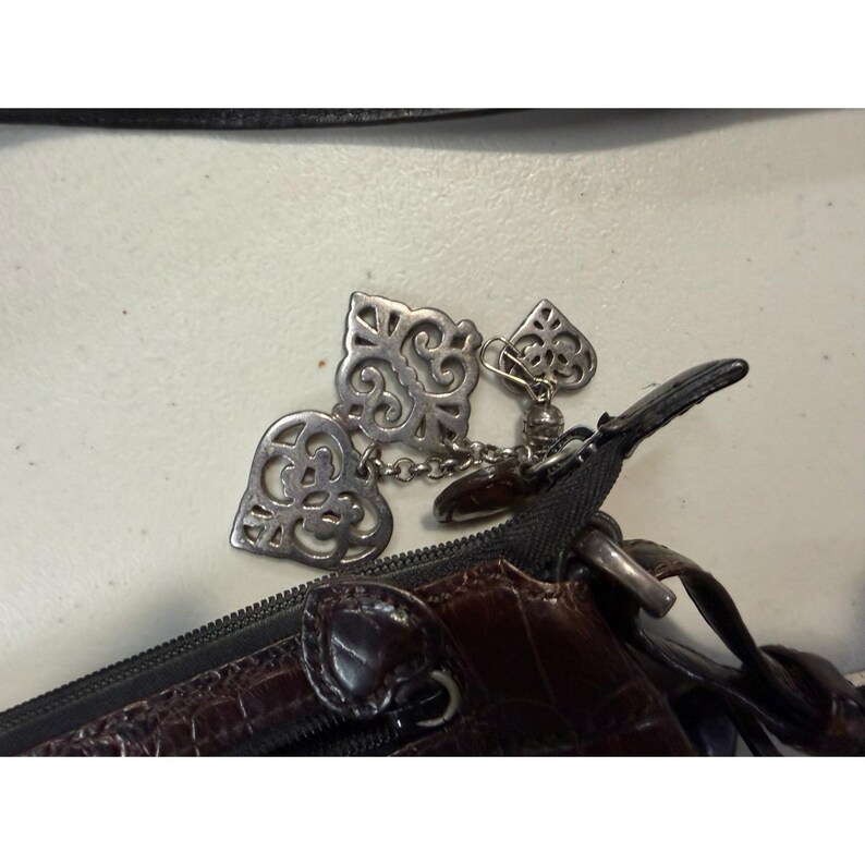 Brighton Croc Embossed Leather Crossbody Bag Brown Black D265940 Heart Charm image 8