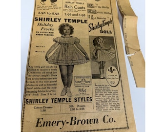 Vintage 1936 Shirley Temple Doll Frocks Emery-Brown Co Newspaper Ad Ephemera