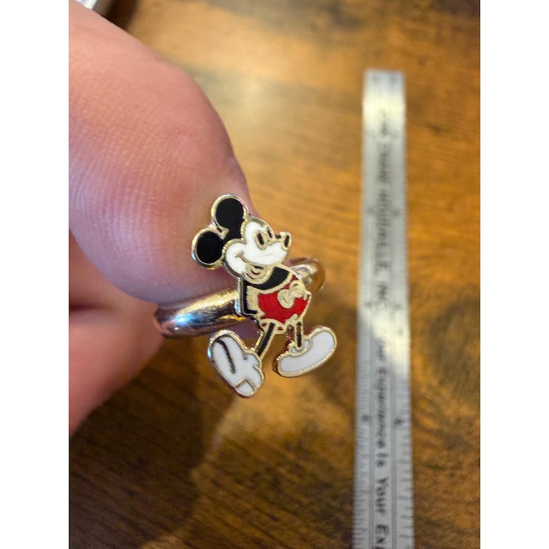Vintage Disney Mickey Mouse Enamel Adjustable Ring Silver Tone Character Jewelry image 1