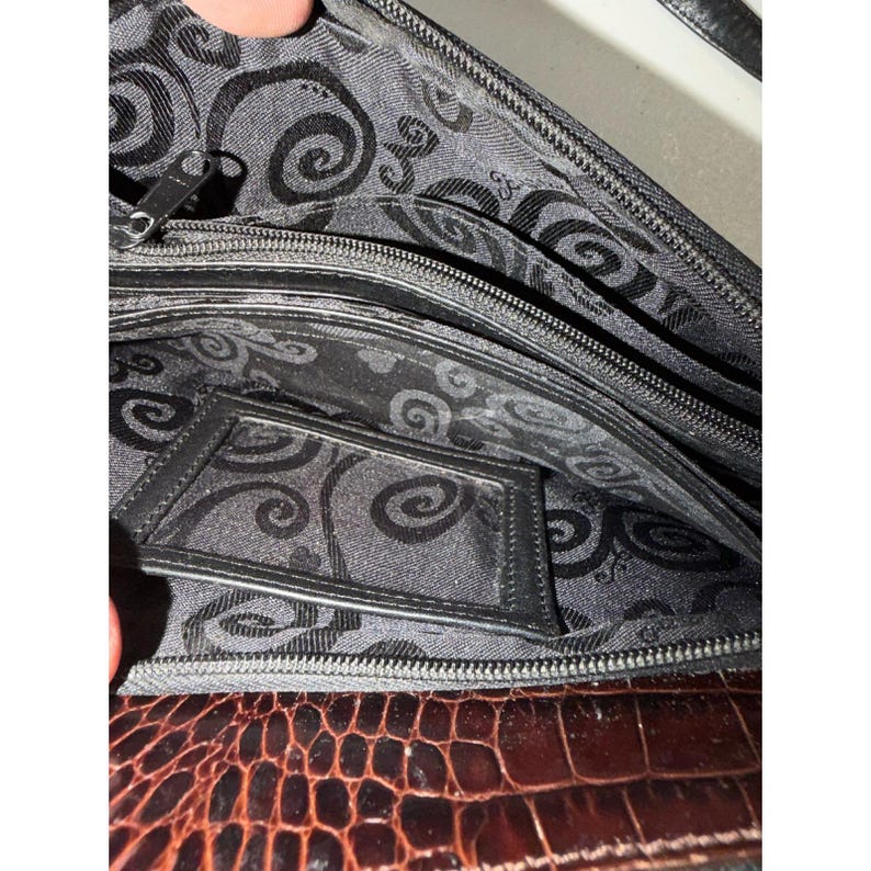 Brighton Croc Embossed Leather Crossbody Bag Brown Black D265940 Heart Charm image 5