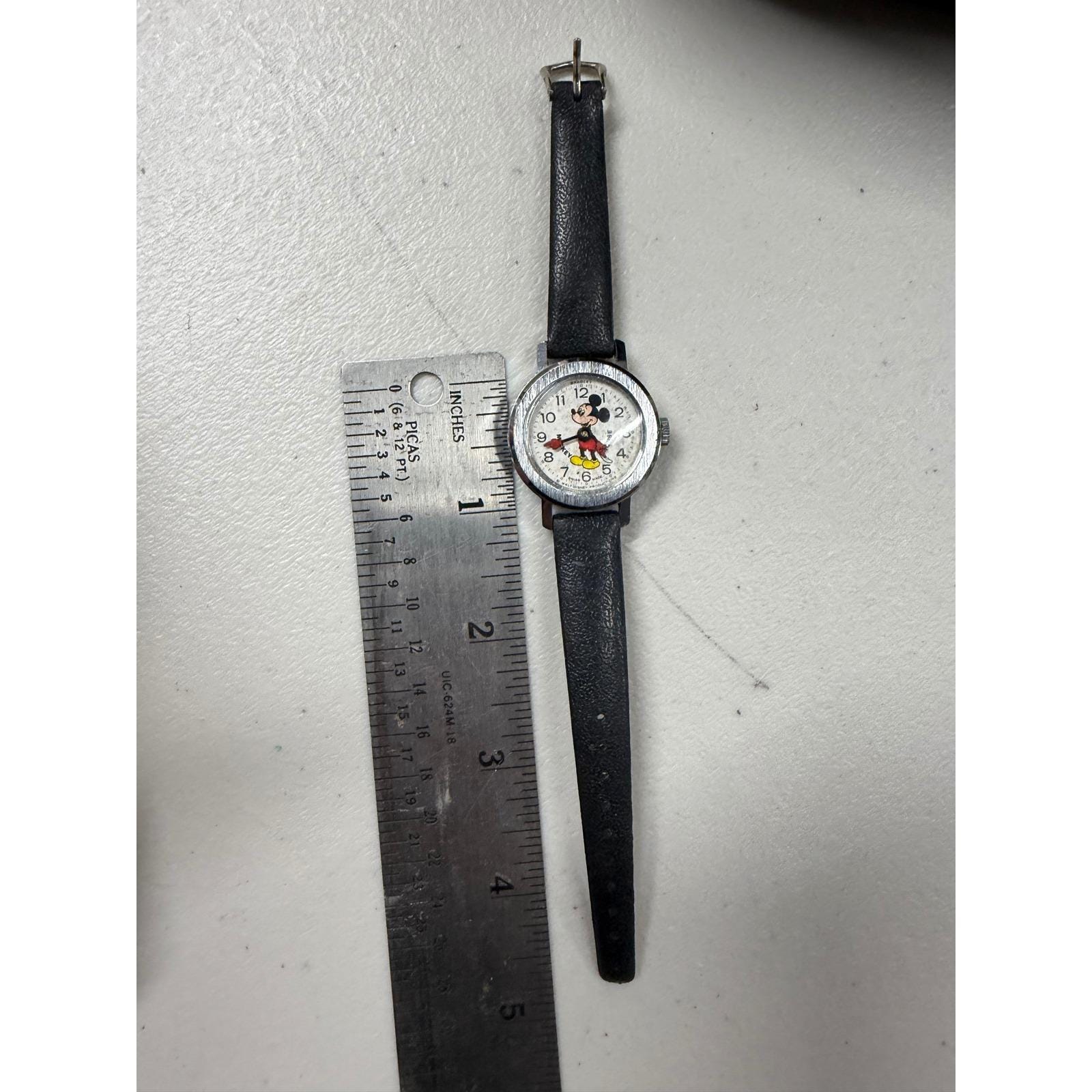 Vintage Mickey Mouse Black Leather Strap Watch for parts only Men main image 3