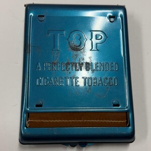 Vintage Top Cigarette Tobacco Roller Tin Blue Metal Rolling Machine Case
