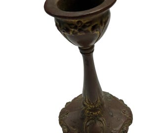 Vintage Ornate Brass Candlestick Holder Baroque Rococo Antique Bronze Tone