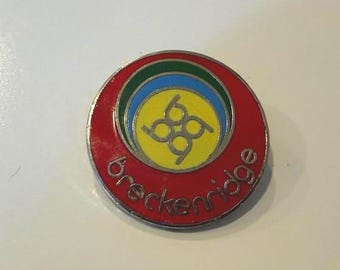 Vintage Breckenridge Ski Resort Enamel Pin Colorado Souvenir Logo RedBlue Yellow