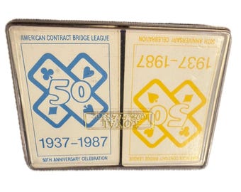 Baraja doble de cartas de plástico 100% de la edición del 50 aniversario de la ACBL, edición vintage de 1987.