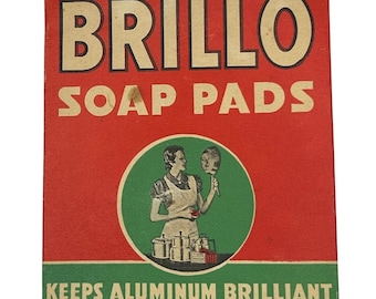 Caja de estropajos Brillo vintage, tamaño grande, Brooklyn, NY, publicidad retro, arte pop