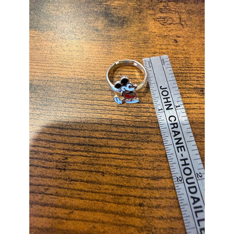 Vintage Disney Mickey Mouse Enamel Adjustable Ring Silver Tone Character Jewelry image 2