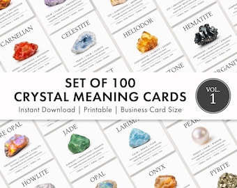 Crystal Meaning Cards Printable Vol. 1 | 100 Stones | Editable Canva Template | Crystal Guide | Instant Download