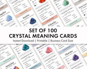 Crystal Meaning Cards Printable | 100 Stones | Editable Canva Template | Crystal Guide | Instant Download