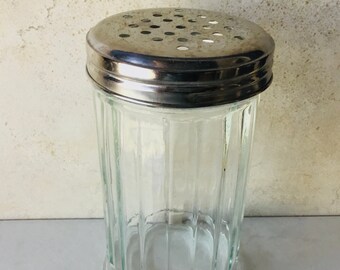 Vintage Glass Cheese Shaker Dispenser Diner Restaurant Style Glass Clear