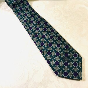 Vintage Tie Silk Countess Mara Men&#39;s Necktie Teal Gray Purple Geometric