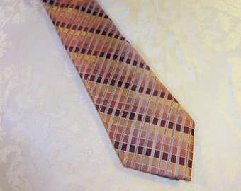 Vintage Bugatti Tie Retro Orange Brown Men's Necktie Wide 100% Silk Orange