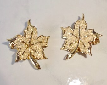 Autumn Leaves Earrings14 KT Gold Plate Leaf Earrings New Old Stock New Vintage Jewelry