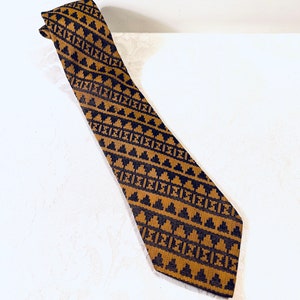 Vintage Men&#39;s Necktie Gold Brown Tie Geometric Mod Seventies 70&#39;s