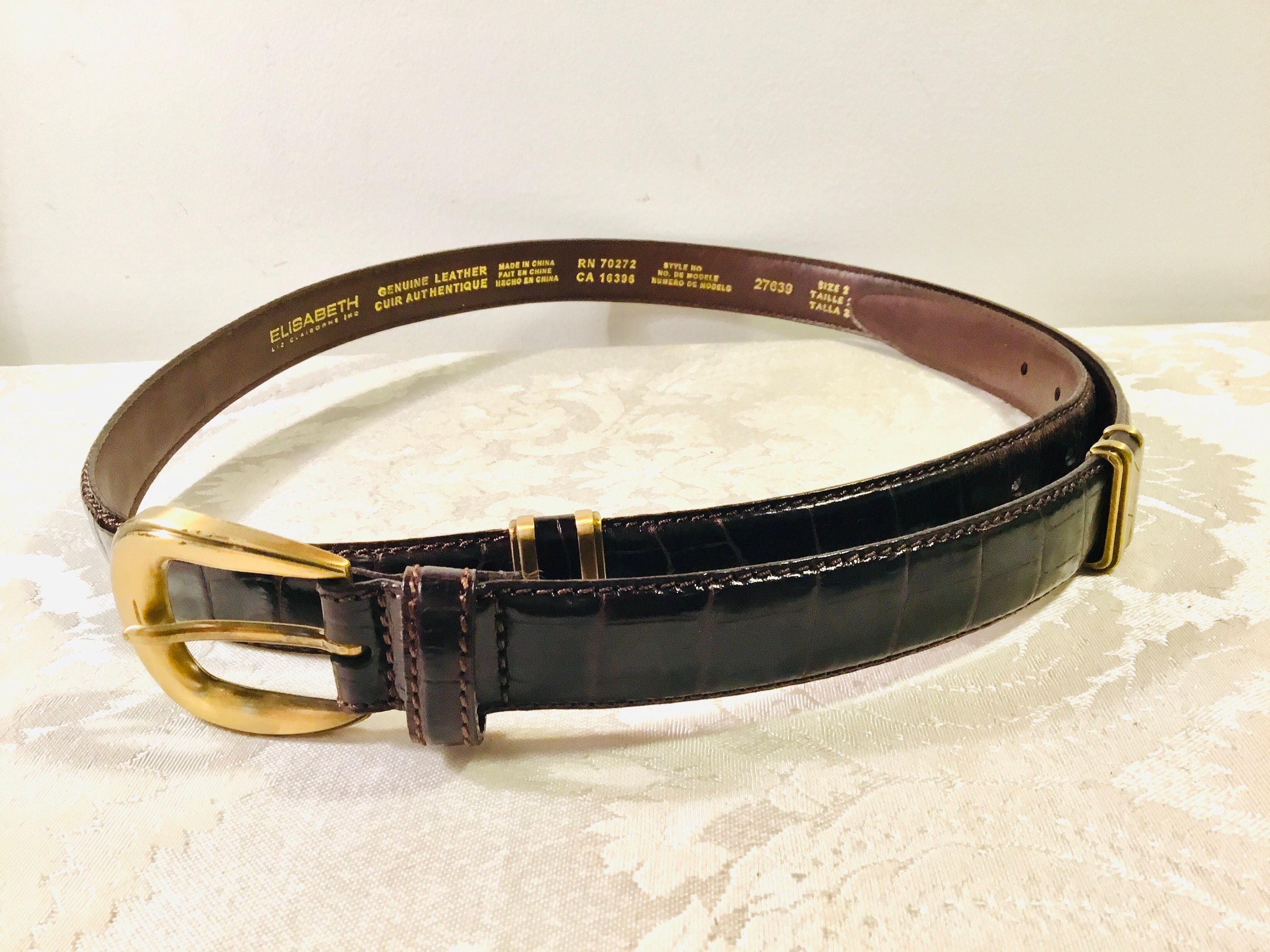 Vintage Bebe silver/black stretch croc embossed silver buckle waist belt