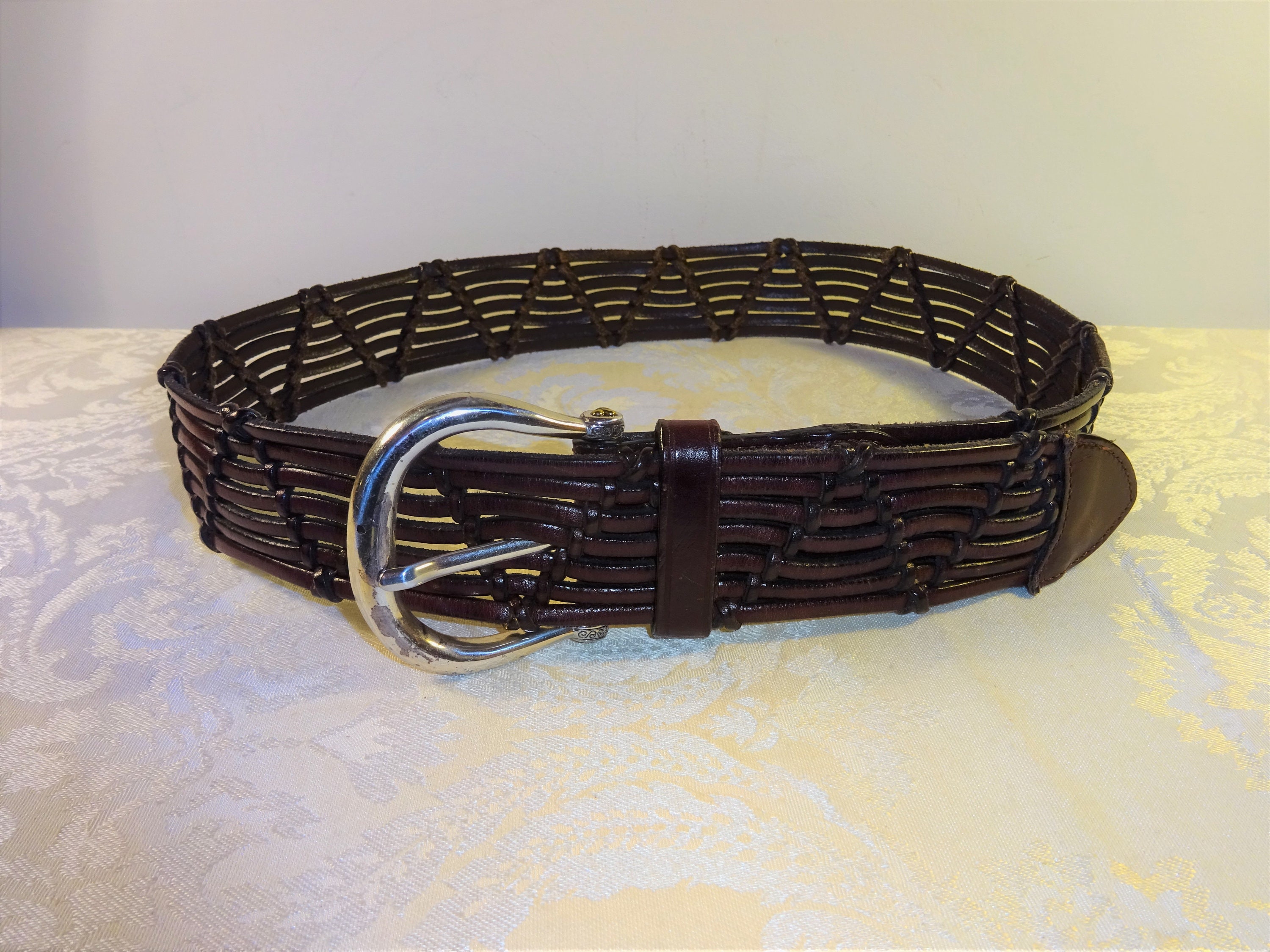 Vintage Brighton Belt Wide Brown Leather Woven Braided  display picture 2