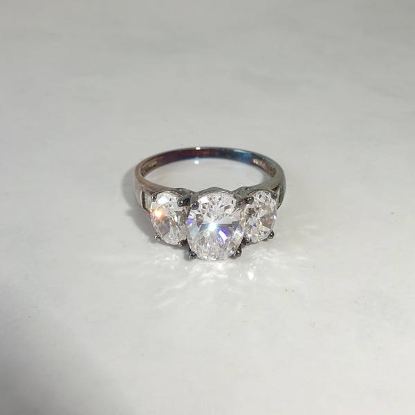 Vintage CZ Ring Sterling Silver Ring Size 9 Multistone Marquis Cubic Zirconia