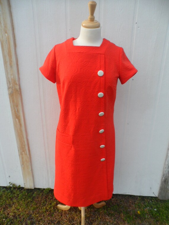 Vintage Orange Dress White Buttons Norman Wiatt Kn