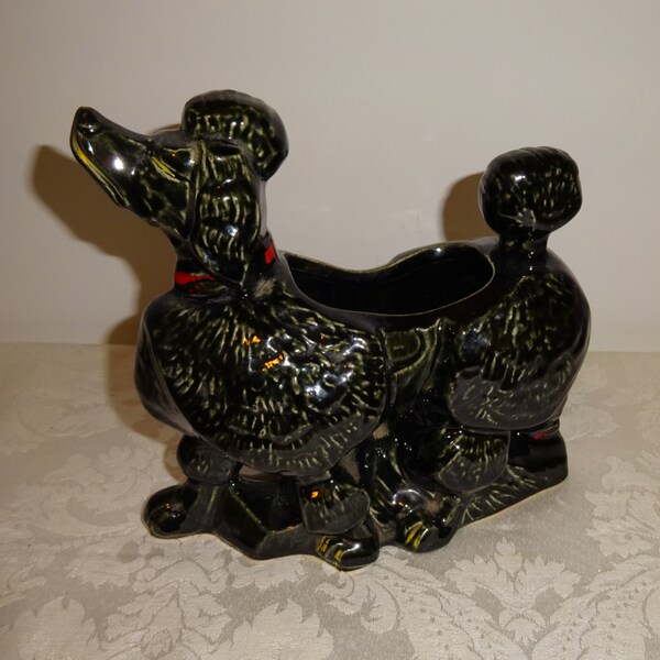 Vintage McCoy Poodle Planter Black Ceramic Snooty Poodle Mid Century