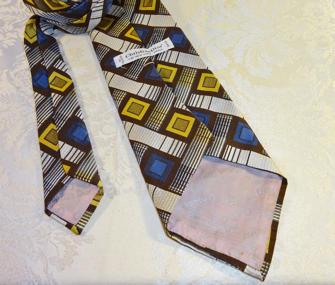 Vintage Christian Dior Tie Men's Necktie Silver Blue Brown Etsy UK