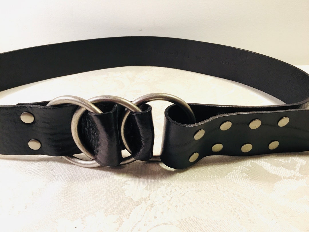 Vintage Fossil Wide Black Belt Leather Large Studded Circle  display picture 2