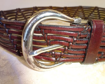 Vintage Brighton Belt Wide Brown Leather Woven Braided Leather Large 1991 Western