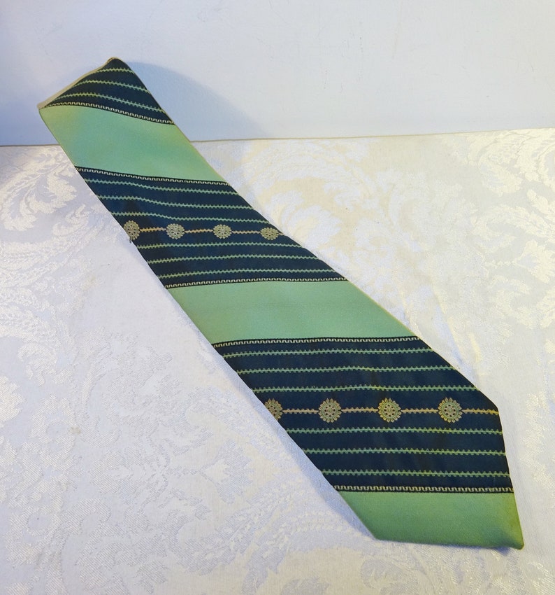 Vintage Green Tie Men/'s Necktie Tie Wide Striped Mod Polyester