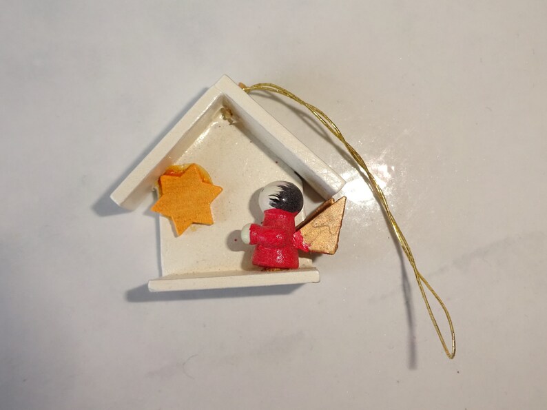 Vintage Ornament Manger Small Wooden Angel Image 0