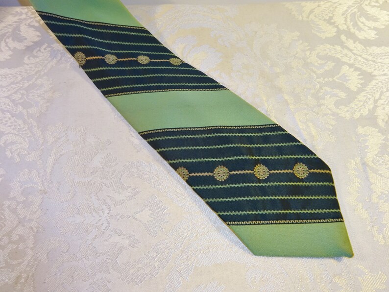 Vintage Green Tie Men/'s Necktie Tie Wide Striped Mod Polyester