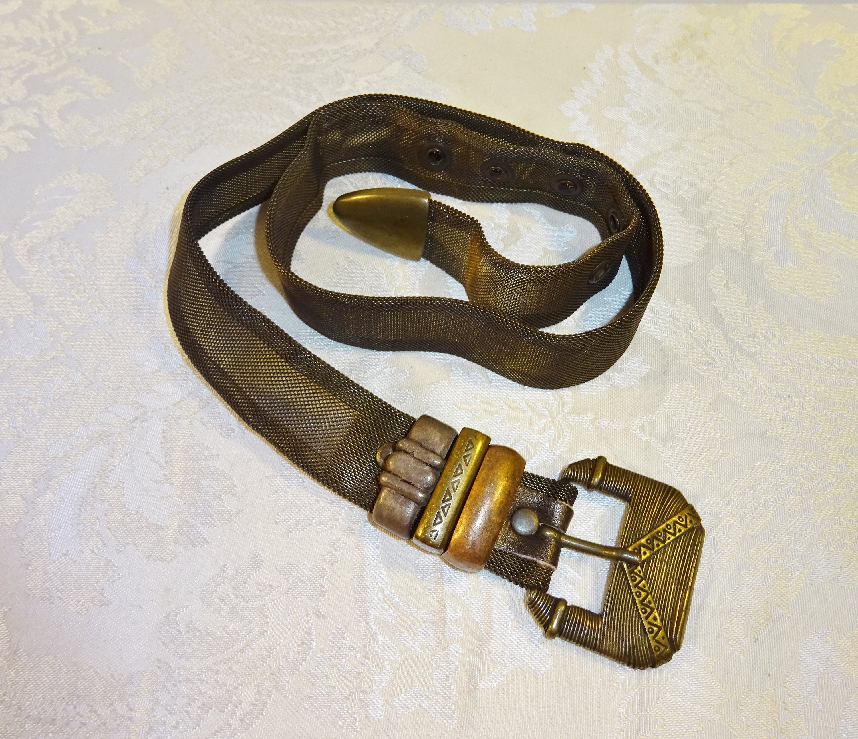 Vintage Bronze Metal Mesh Belt Small Medium Bronzed Brass  display picture 1