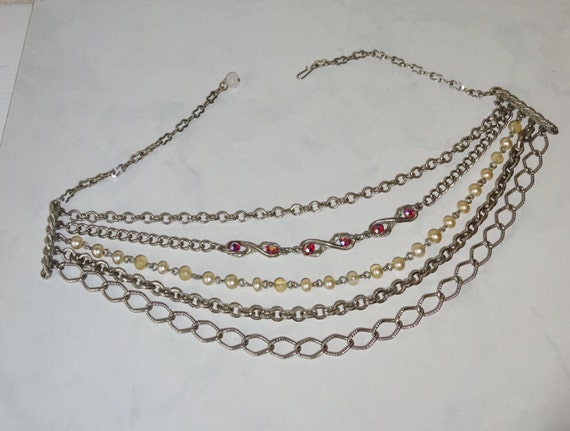 Vintage Chain Necklace Multi Strand Silver Toned … - image 4