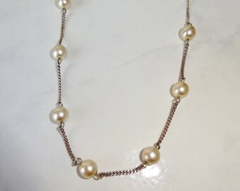 Vintage Faux Pearl Sterling Necklace Choker Chain Wedding