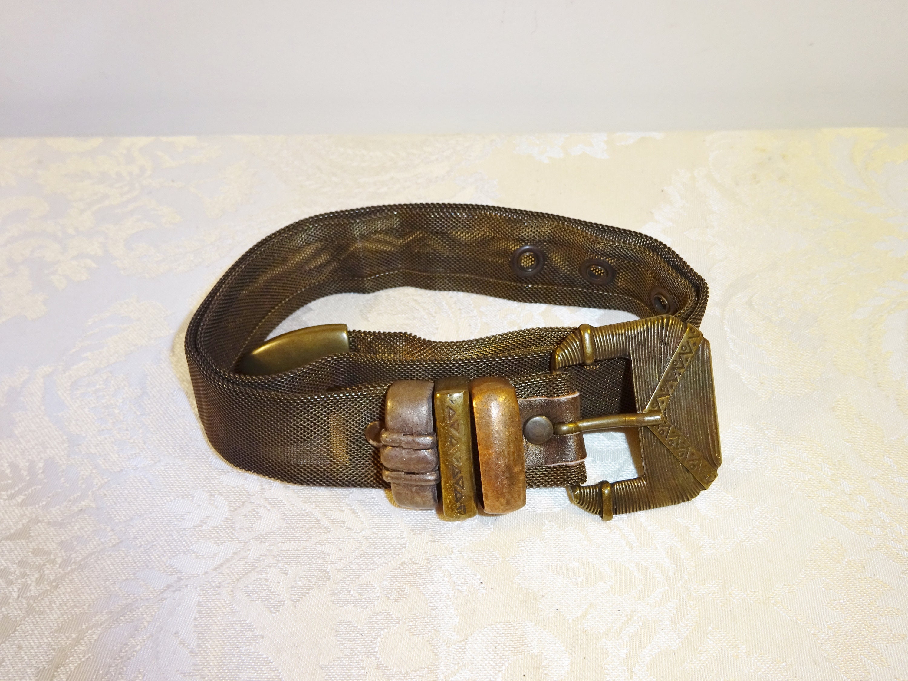 Vintage Bronze Metal Mesh Belt Small Medium Bronzed Brass 