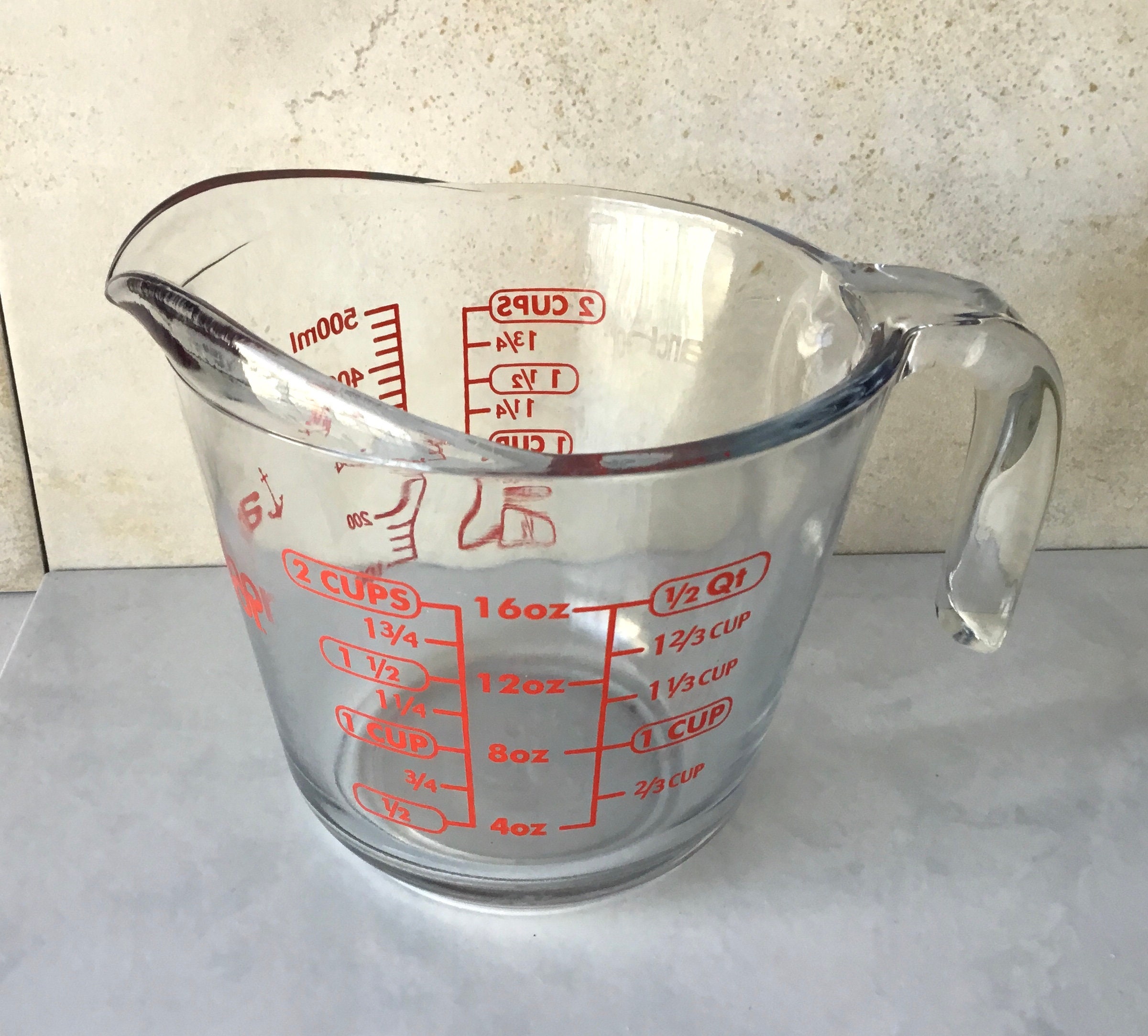 Vintage Glass Measuring Cup Anchor Hocking 2 Cups 16 Oz Handle 