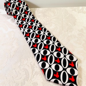 Vintage Disney Tie Mickey Mouse Men&#39;s Necktie Black White Red Polyester
