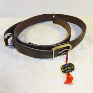 Vintage Brown Leather Belt New Lutece Brand Thin Dark Brown France